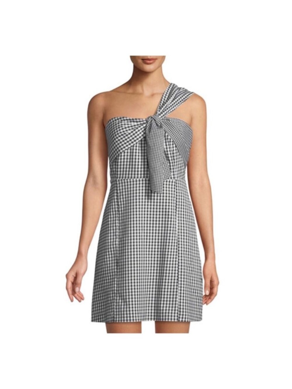 Sam Edelman Black & White One Shoulder Gingham Mini Dress Size 2